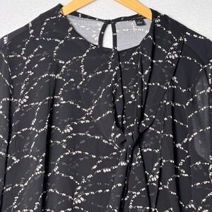 Ann Taylor Black Floral Print Long Sleeve Blouse‎ Keyhole Neckline Size L
